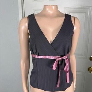 Vintage y2K Tank Top Shirt 7/8 Beakin' Loose 90's Ribbon Bow Stripe USA X28